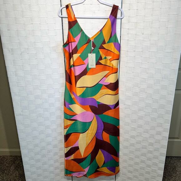 Joie Dresses & Skirts - Joie Multicolor Satin Abstract Print Y2K Maxi Dress Women’s Size Large Colorful